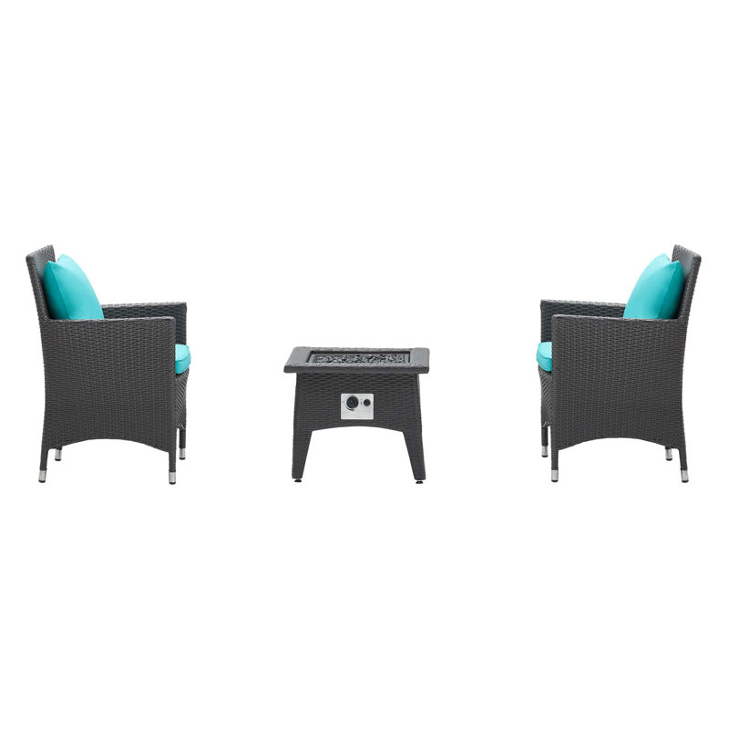 Ensemble de patio extérieur 3 pièces avec foyer Convene par Modway, Turquoise