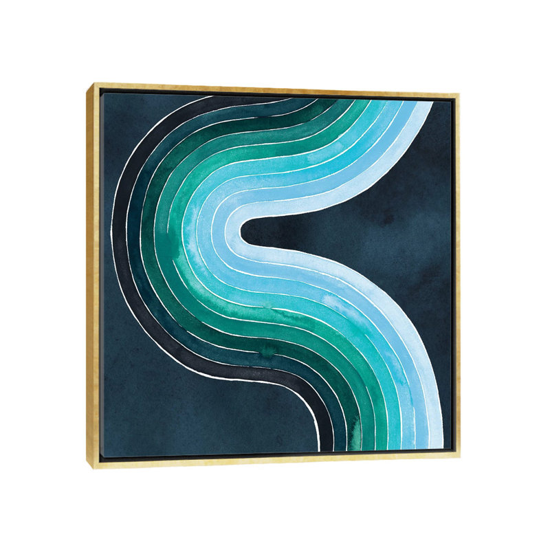 « Mid Century Current II » par Grace Popp-impression d’art graphique, H 18 po x l 18 po x 1,5 po, Toile encadrée d'or