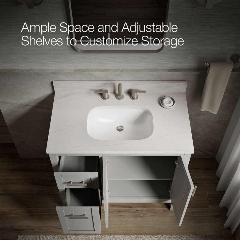 37" Single Bathroom Vanity Set, White, Atmos Gray