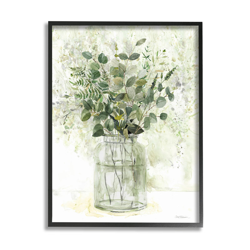 Arrangement botanique varié à base de plantes, estampe numérique par Carol Robinson, Giclée encadrée noir minuit