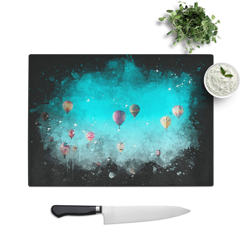 Tempered Glass Going Up in a Hot Air Balloon Chopping Board, 20 cm x 28.5 cm