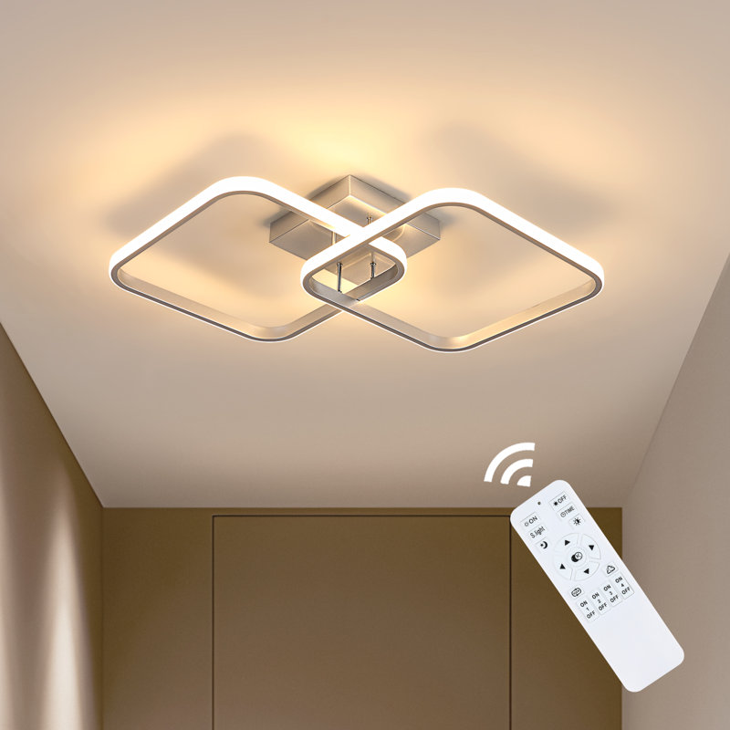 64Cm Silver Square LED Dimmable Flush Mount Ceiling Light With Remote