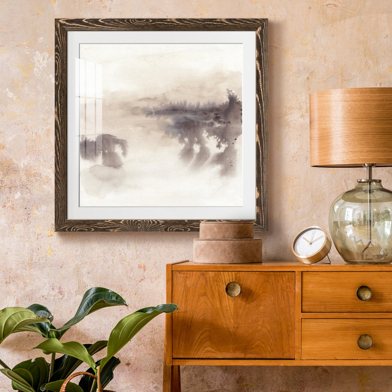 " Shadowscape I ", Walnut Framed Paper, 22.5" H x 22.5" W x 1.5" D, White