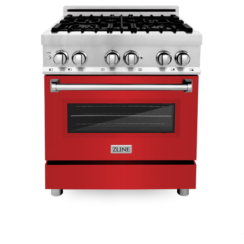 ZLINE 30" Legacy Dual Fuel Range w/ 4 Burner Gas Cooktop and Electric Convection Oven, Red Matte Stainless Steel