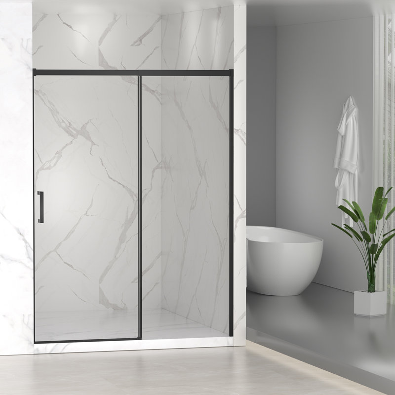 56-60-inch Matte Black Semi-frameless Sliding Shower Door, Black