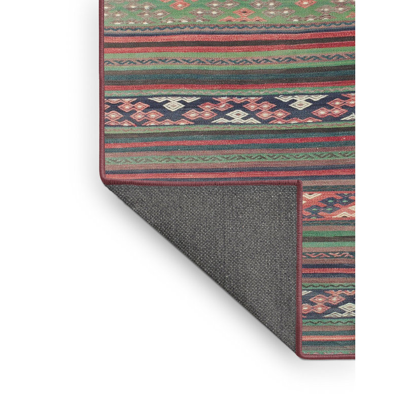 Tapis contemporain gris / rouge / vert, Rectangle 5 pi x 7 pi