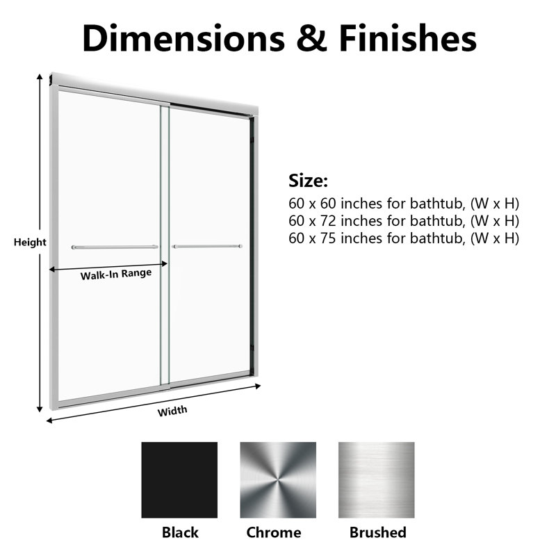 Fusion 56"-60''W x 72'' H Double Sliding Framed Shower Door in Chrome with 5/16" Clear Glass, Chrome