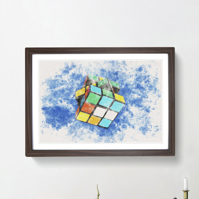 The Rubik Cube - Picture Frame Painting Print, Walnut Framed, 62cm H x 87cm W x 2cm D