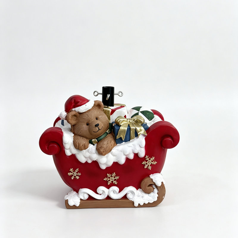 Support pour sapin artificiel en forme de traîneau d'ours de Noël, base décorative en oxyde de magnésium pour sapin de Noël artificiel, décoration intérieure pour les fêtes.