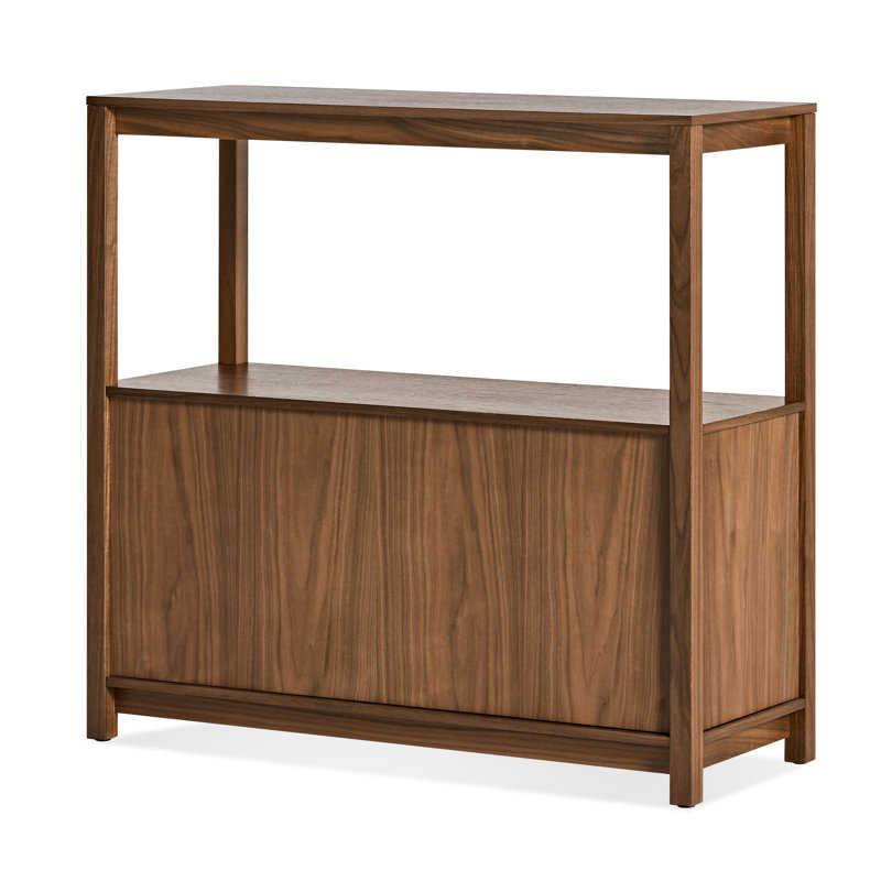 Open Plan Solid Wood Etagere Bookcase, Walnut