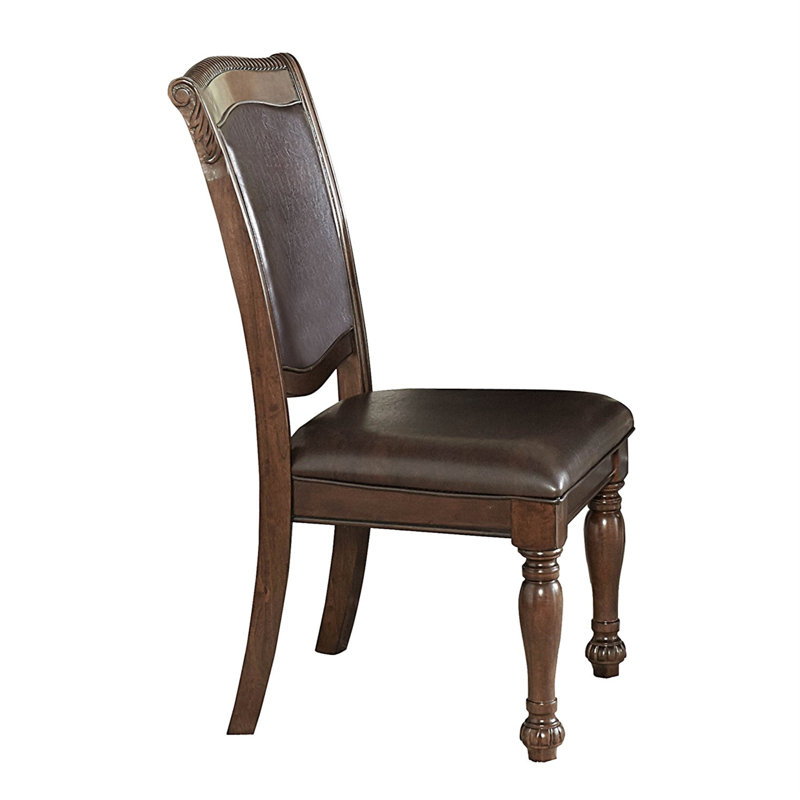  Chaise d'appoint traditionnelle brune avec revêtement en similicuir (ensemble de 2)