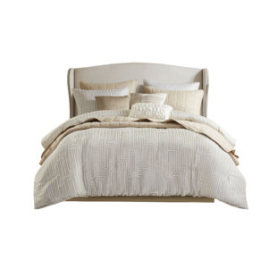 Luxury King 10-pc Bedding Set, Ivory Polyester Jacquard Elegance