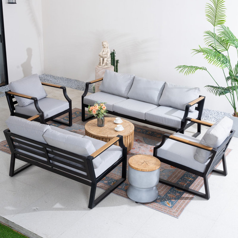 Bertille 7-Person Outdoor Conversation Set With Cushions, Black