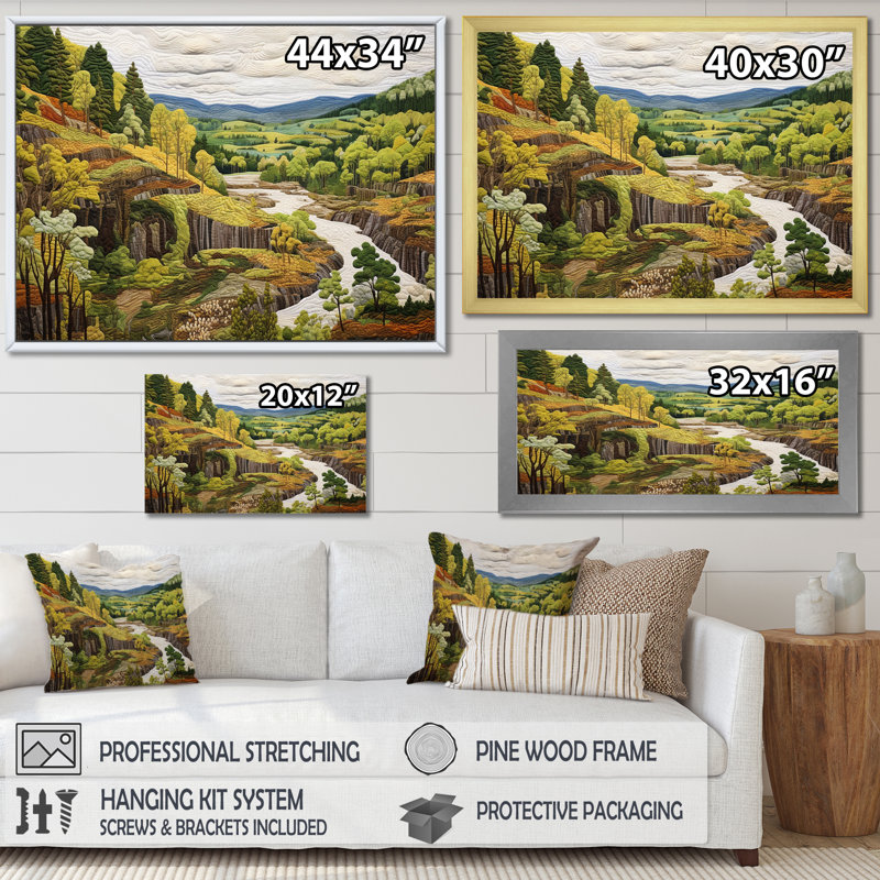 «Green Wondering Pastoral Harmony» sur impression sur toile, H 12 po x l 20 po x P 1 po, Cadre doré simple