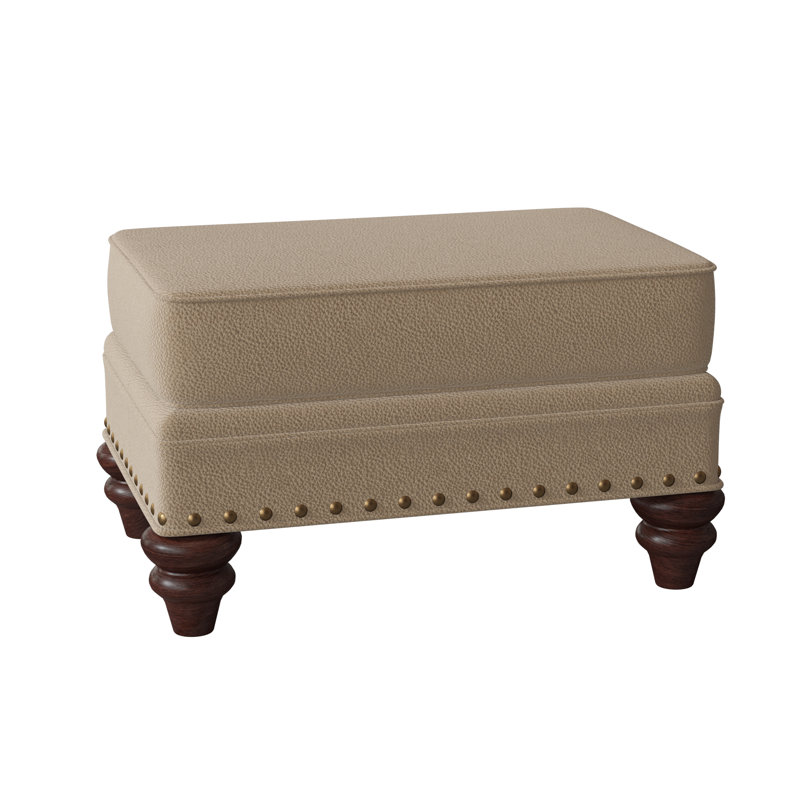 Carrado Leather Ottoman, French Natural, Mahogany, Anilina Cacao Genuine Leather