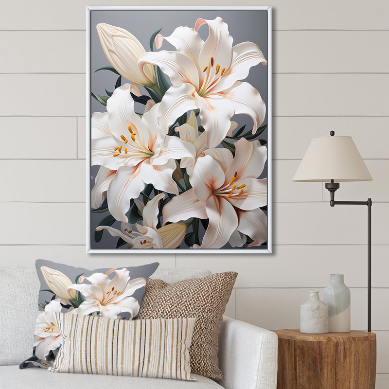 Sérénade blanche beauté des lis I, Cadre flottant blanc, 44" H x 34" W
