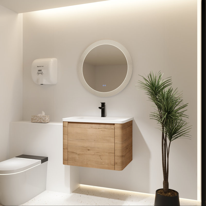 Meuble-lavabo mural avec lavabo en céramique et porte à fermeture douce en chêne imitation, 28"