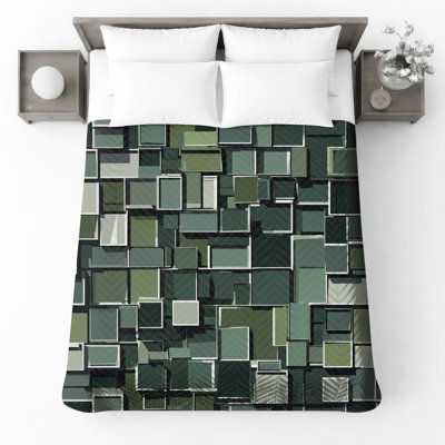 Couvre-lit matelassé vert à motif géométrique rectangulaire