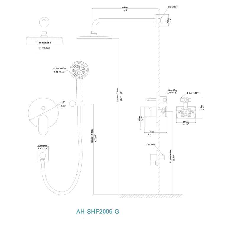 Pressure-Balanced Complete Shower System with Rough in-Valve, Gold