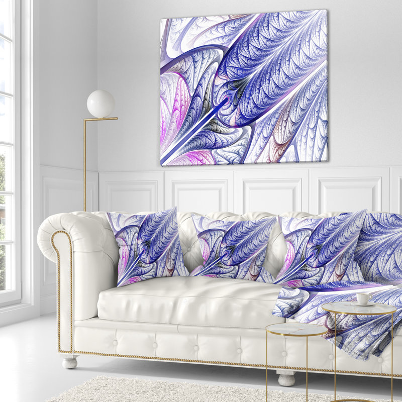 Vitrail fractal - coussin imprimé abstrait, 18 po x 18 po, Coussin décoratif, Bleu / blanc
