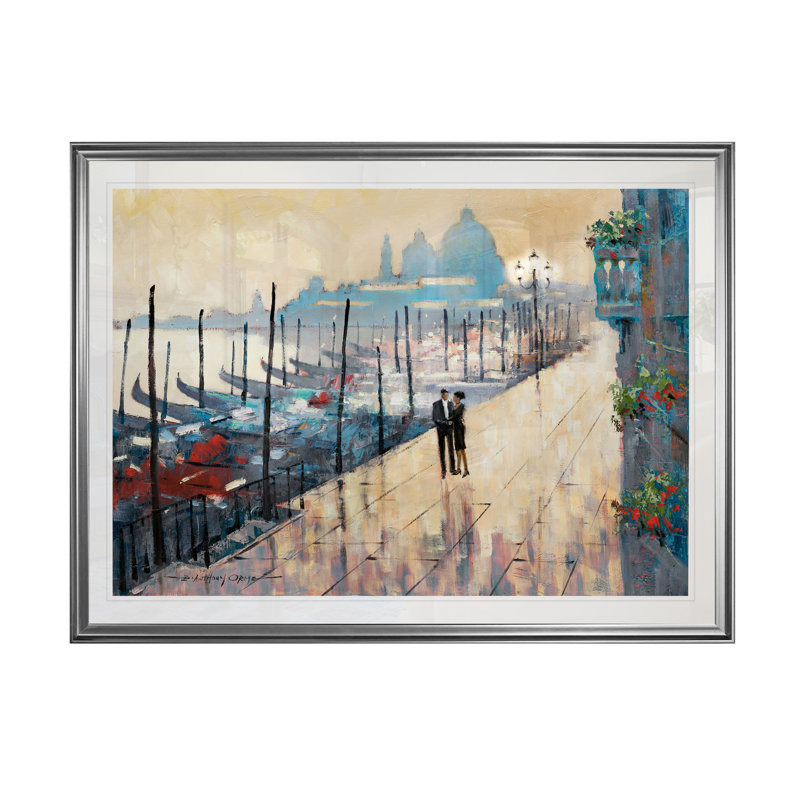 « venice rencontre », reproduction, H 20 po x l 24 po x P 1,5 po, Cadre argenté