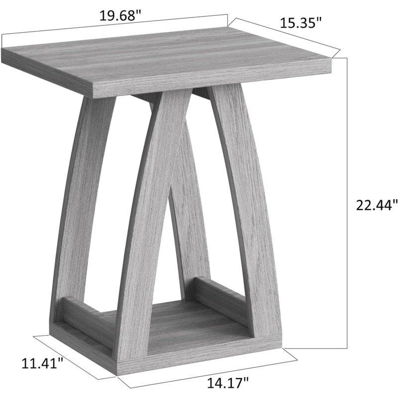 Gray Engineered Wood Square End Table Set with Shelf