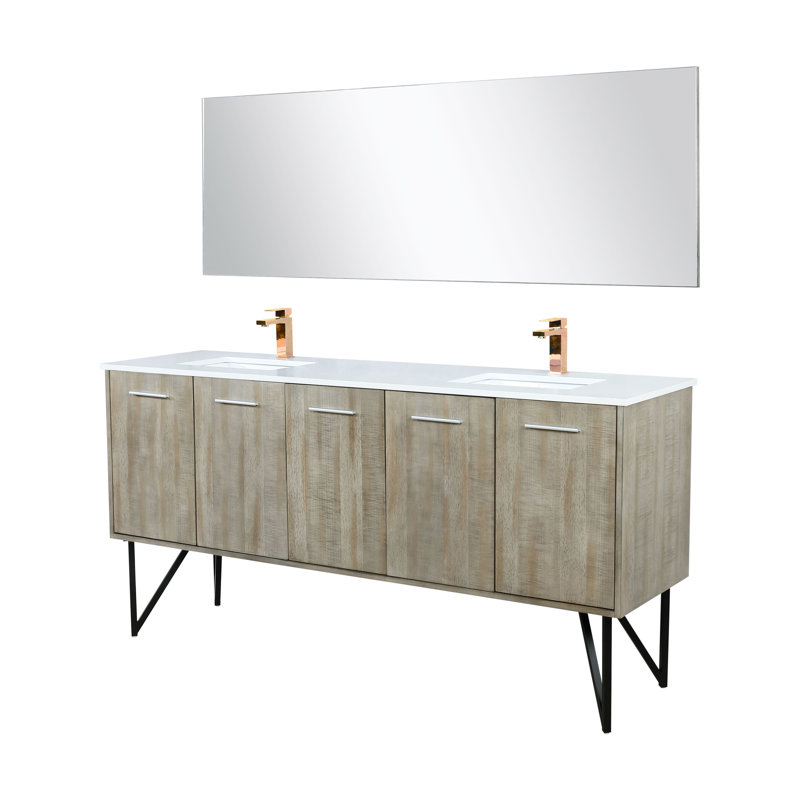 Lancy 80 in W x 20 in D Double Bath Vanity Mirror and Faucet Set, White Quartz