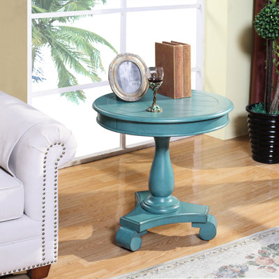 Table d'appoint ronde bleu turquoise - Présentoir pratique, construction en bois massif, hauteur 67 cm, diamètre 66 cm