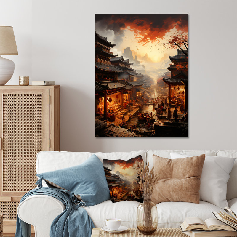 Chine, ancienne dynastie, paysage 1 - Art mural en porcelaine, H 32 po x l 16 po x P 1 po