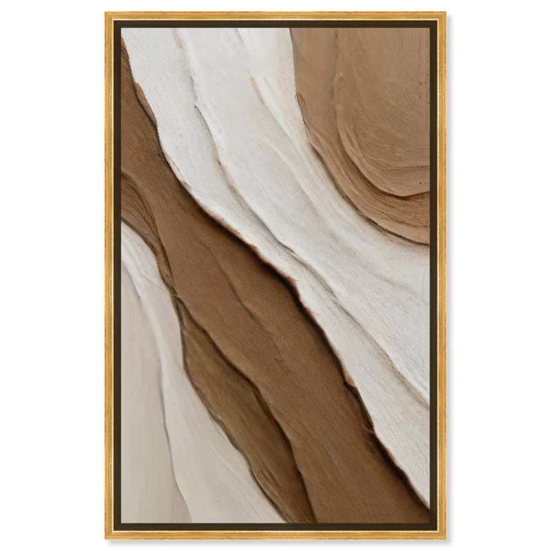 «Light Sand Waves», toile abstraite géométrique par Art Remedy, Cadre argenté, H 25 po x l 17 po