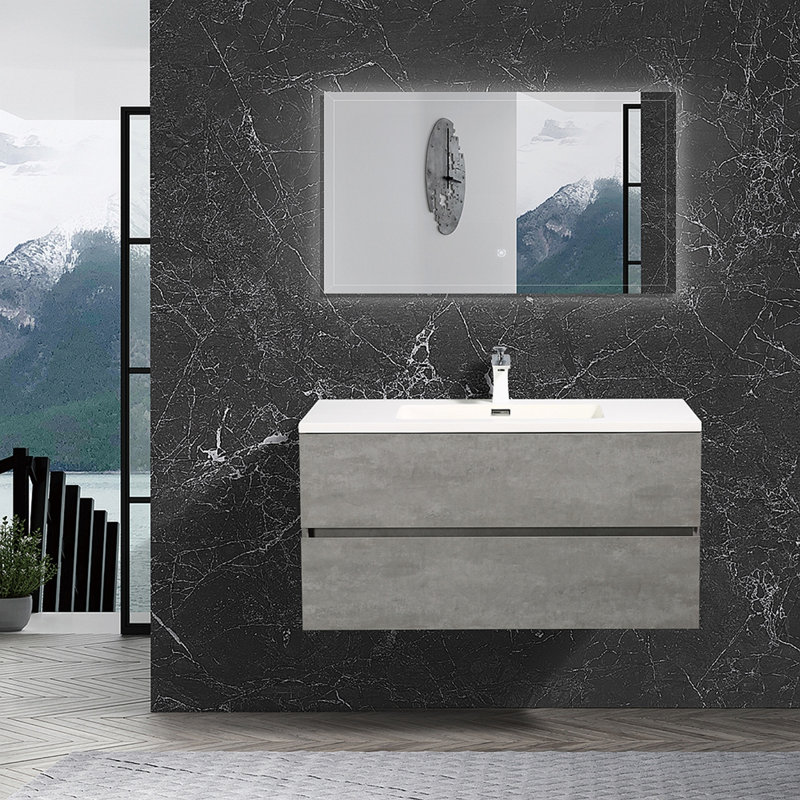 Meuble-lavabo mural simple 36 po, Blanc antique