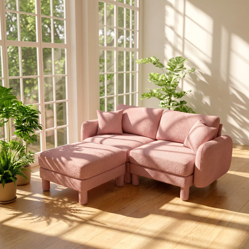 Urban Ins 78" W x 67.3" D x 35" H Shell-Armrest Boucle Loveseat Sofa, Pink, Pink Boucle