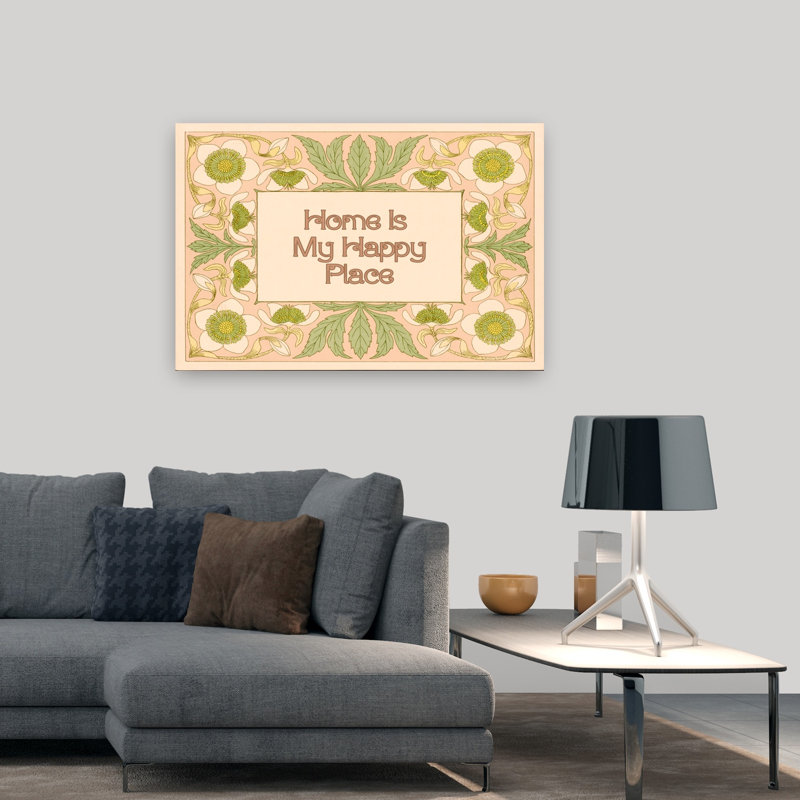 Home Is My Happy Place, impression abstraite rétro sur fond de fleur naturelle, H 32 po x l 48 po