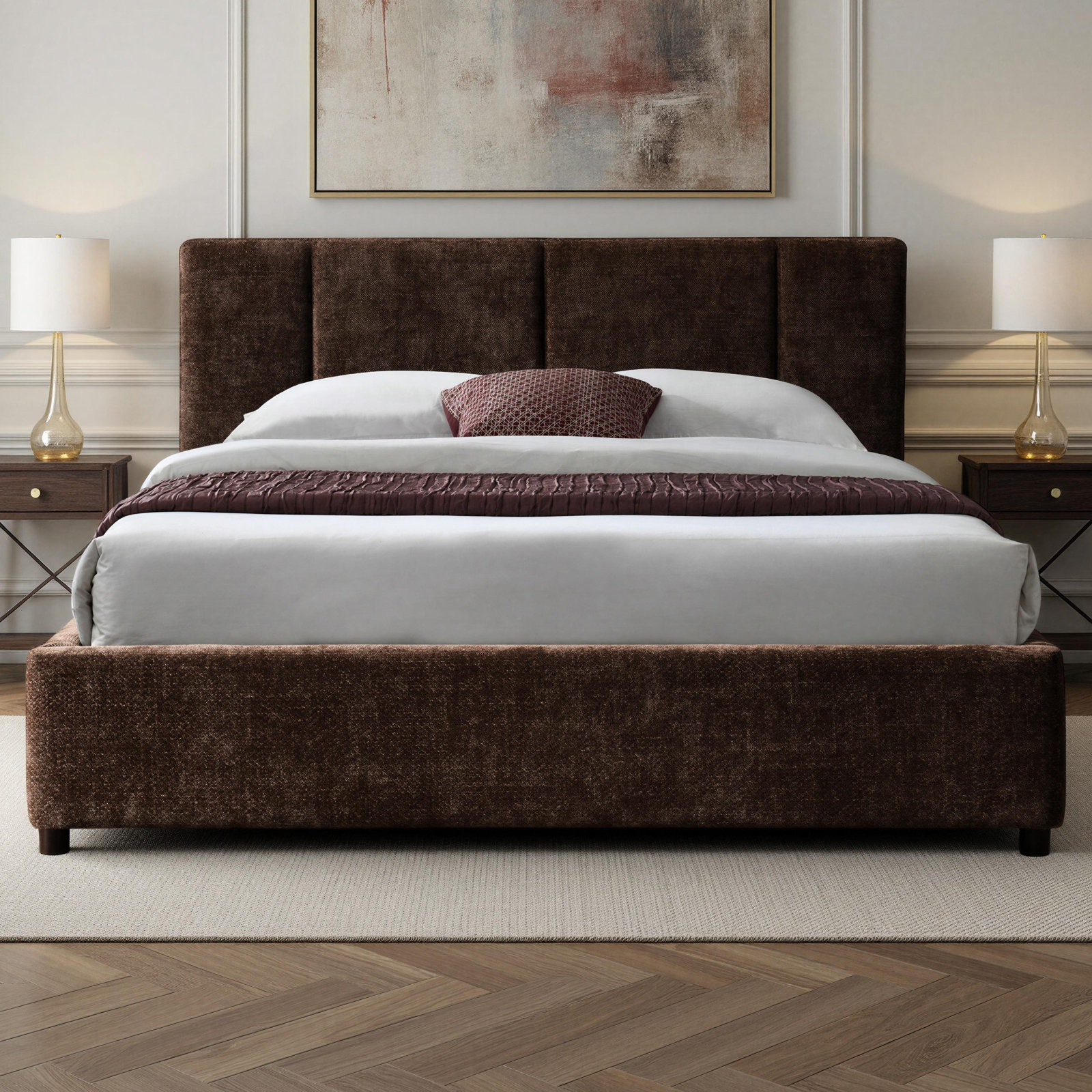 Ruthie Upholstered Bed, Queen, Brown