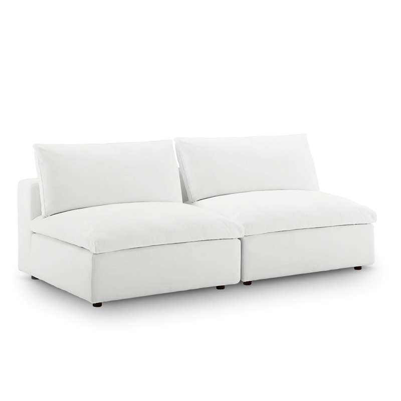 Commix Down Filled Overstuffed 2-Piece Armless Sectional Loveseat, White Polyester