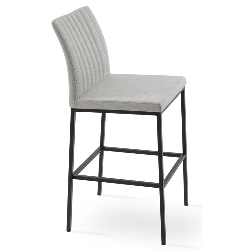 Tabouret de bar et de comptoir en métal Zeyno, Laine argentée, Noir, Tabouret de bar (siège d'une hauteur de 29 po)
