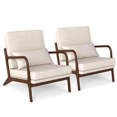 2 PCS Modern Accent Chair Upholstered Leisure Armchair with Rubber Wood Armrests & Legs
