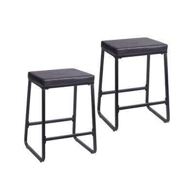Ebern Designs Selma Bar Stools Set of 2, PU Leather, Iron Legs