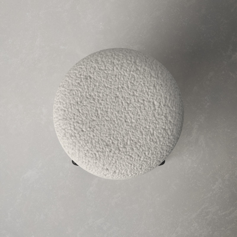 White Faux Shearling Round Ottoman with Black Metal Legs