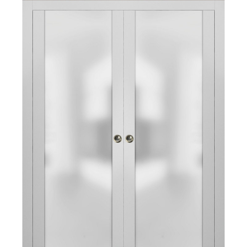 Planum Frosted Glass Sliding Closet Doors, 48" x 80", White Silk