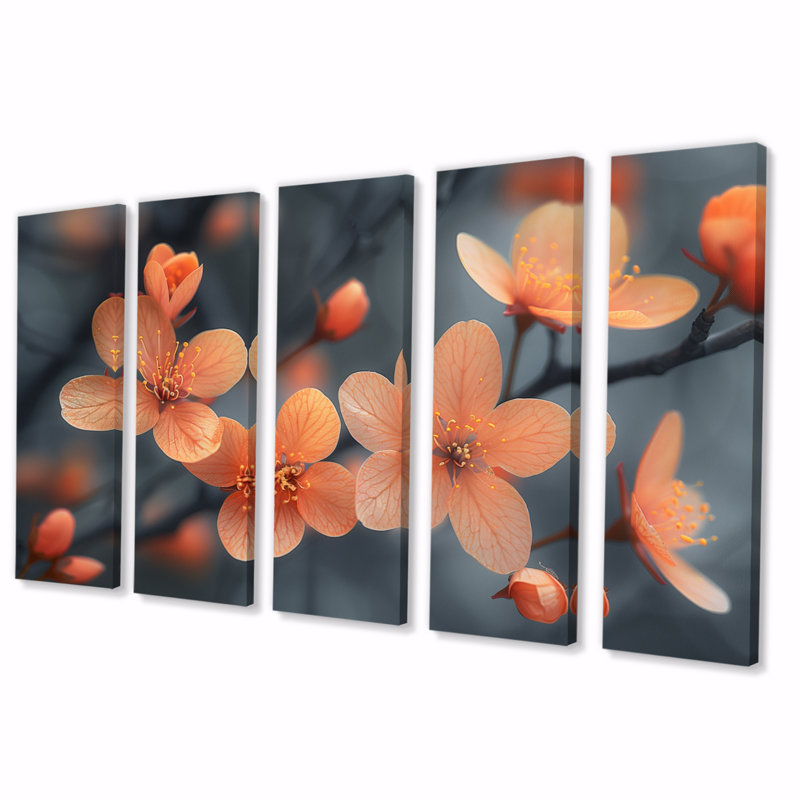 «Pastel Orange Cherry Blossom Photo», ensemble de reproduction d'art mural cerisier en fleurs, H 32 po x l 80 po