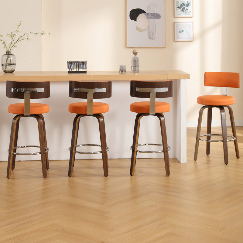 Tabouret de bar et de comptoir Sonja, Tabouret de bar (siège d'une hauteur de 29 po), Siège orange / cadre brun