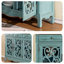 Banc de rangement bleu en bois manufacturé
