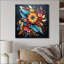 «Boho Flowers Bouquet» en bleu et or I sur toile-1338749159-1338749176