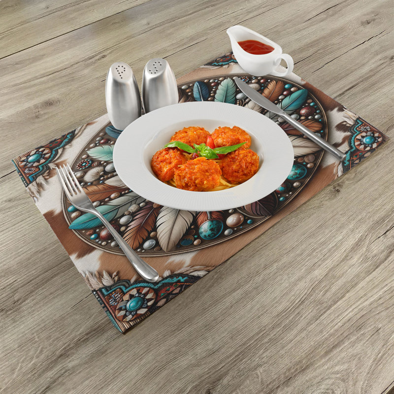 Southwestern Turquoise and Tan Polyester Rectangle Placemats Set of 4