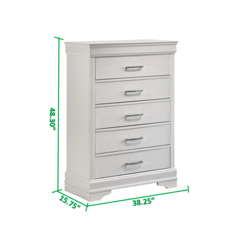 Commode moderne 5 tiroirs en bois, Blanc