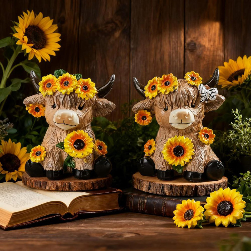 2 pièces Figurines Highland Cow Spring Spring