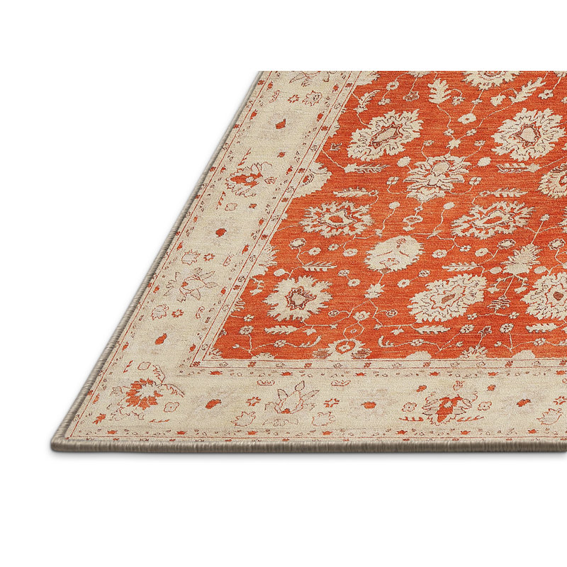 Tapis traditionnel rouge / beige Thorfin, Rectangle 5 pi x 7 pi
