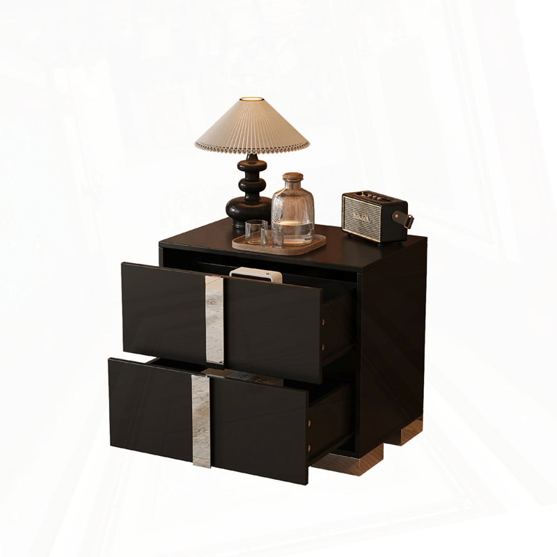 Table de chevet élégante avec 2 tiroirs, Noir