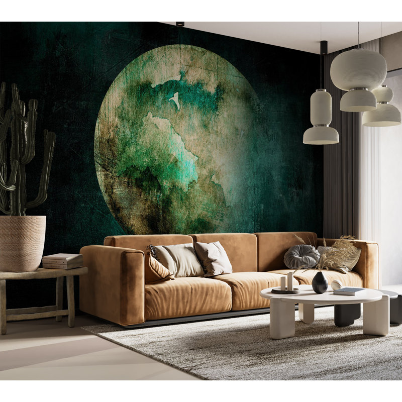 Papier peint abstrait avec impression de planète verte, L 124 po x l 177 po